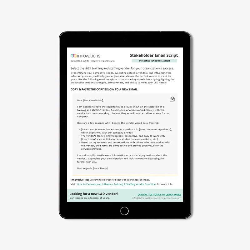 TTC Innovations - Stakeholder Email Script