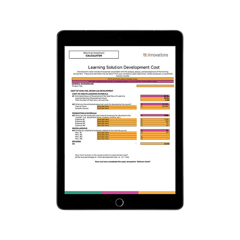 TTC Innovations Learning Solution Development Cost calculator.
